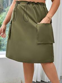 Flirla Hơn Túi có nắp Eo dây rút Váy chở hàng - xanh quân đội - Xem 1