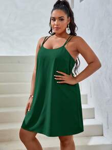 SHEIN VCAY Plus Solid Crisscross Backless Cami Dress - Dark Green - View 5