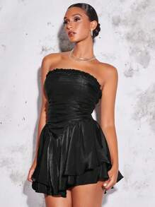 SHEIN BAE Ruffle Hem Tube Dress - Black - View 7