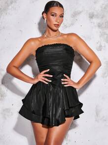 SHEIN BAE Ruffle Hem Tube Dress - Black - View 4