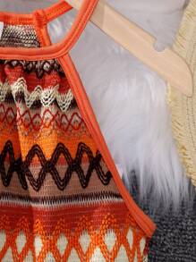 SHEIN Tween Girl Geo Print Fringe Hem Halter Neck Dress - Multicolor - View 4