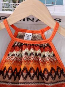 SHEIN Tween Girl Geo Print Fringe Hem Halter Neck Dress - Multicolor - View 6