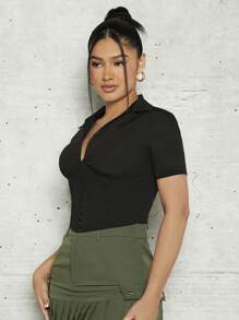 SHEINNeu Krok och Öga Framtill Skjorta - Svart - Visa 3