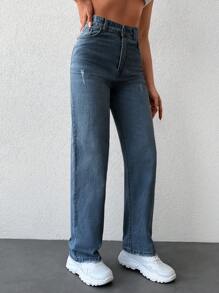 Cottnline Jeans de pierna recta con bolsillo oblicuo - Azul lavado oscuro - Ver 7