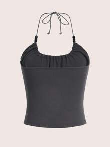 ROMWE Fairycore Star Print Halter Top - Grey - View 2