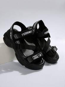 女性魔術貼字母圖案運動涼鞋,運動戶外織物運動涼鞋 - 黑色 - 查看 7