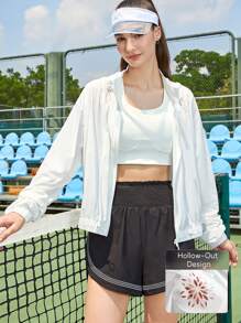 CourtClass Zip Up Hooded Sports Jacket,Women Tennis Outfit - White - View 3