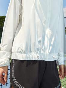 CourtClass Zip Up Hooded Sports Jacket,Women Tennis Outfit - White - View 8