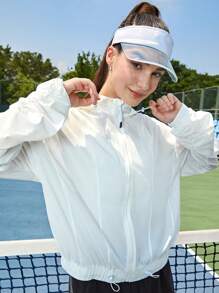 CourtClass Zip Up Hooded Sports Jacket,Women Tennis Outfit - White - View 1