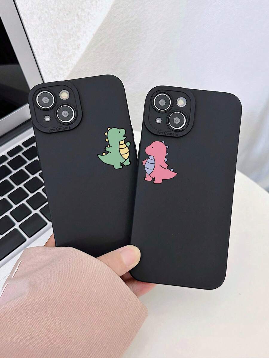 2pcs Black Phone Cases, Dinosaur Design Couple Phone Cases, Compatible With IPhone & Galaxy Phones, Phone Covers, Cute Phone Cases, Compatible With IPhone 13/15/16 Pro Max, Galaxy, Great As Birthday Gift, For Girlfriend, Boyfriend Or Personal Use - Multicolor - View 1