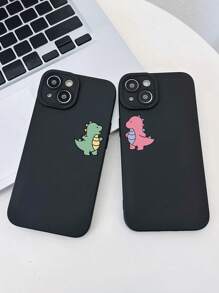 2pcs Black Phone Cases, Dinosaur Design Couple Phone Cases, Compatible With IPhone & Galaxy Phones, Phone Covers, Cute Phone Cases, Compatible With IPhone 13/15/16 Pro Max, Galaxy, Great As Birthday Gift, For Girlfriend, Boyfriend Or Personal Use - Multicolor - View 2