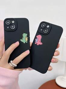 2pcs Black Phone Cases, Dinosaur Design Couple Phone Cases, Compatible With IPhone & Galaxy Phones, Phone Covers, Cute Phone Cases, Compatible With IPhone 13/15/16 Pro Max, Galaxy, Great As Birthday Gift, For Girlfriend, Boyfriend Or Personal Use - Multicolor - View 3