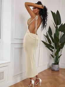 Sólido Sem Costas Vestido Bodycon Cami