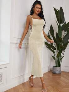 Sólido Sem Costas Vestido Bodycon Cami