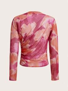 Aveloria Top de tie dye fruncido de malla