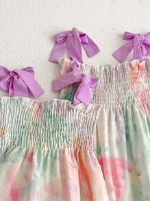 Đứa bé gái In hoa Vai cung Áo liền quần dây treo - Nhiều màu - Xem 3