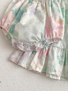 Đứa bé gái In hoa Vai cung Áo liền quần dây treo - Nhiều màu - Xem 5