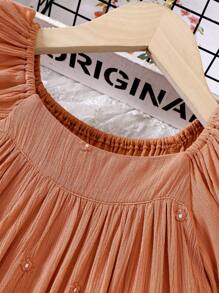 SHEIN Cô Gái Trẻ Ống tay áo Thêu hoa Đầm - trái cam - Xem 6