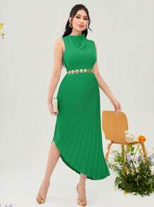 Modelyn Solid Asymmetrical Hem Dress Without Belt