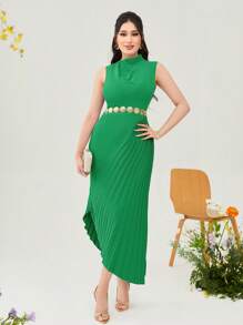 Modelyn Solid Asymmetrical Hem Dress Without Belt