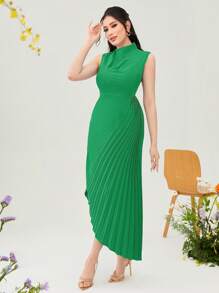 Modelyn Solid Asymmetrical Hem Dress Without Belt