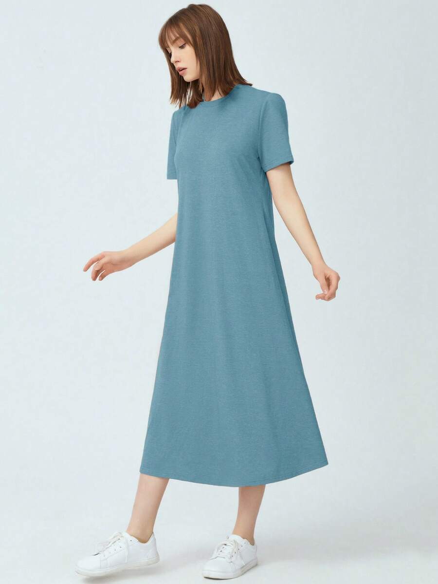 Mulvari 素色T恤洋裝 - 青碧色 - 查看 1