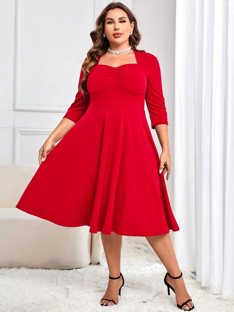 MUXXN Hơn Cổ Trái tim Xù Đầm - Đỏ - Xem 1