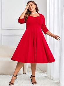 MUXXN Hơn Cổ Trái tim Xù Đầm - Đỏ - Xem 3