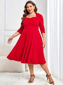 MUXXN Hơn Cổ Trái tim Xù Đầm - Đỏ - Xem 4