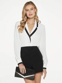 BizChic 素色高腰圍裹細節裙裤 - 黑色 - 查看 1