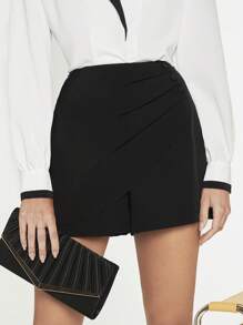 BizChic 素色高腰圍裹細節裙裤 - 黑色 - 查看 5