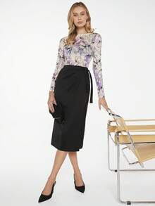 BizChic Solid Knot Side Wrap Skirt - Black - View 4