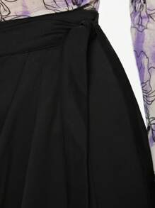 BizChic Solid Knot Side Wrap Skirt - Black - View 6