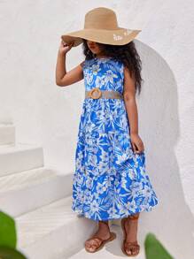 女大童滿版印花層疊下擺洋裝 - 藍色 - 查看 4