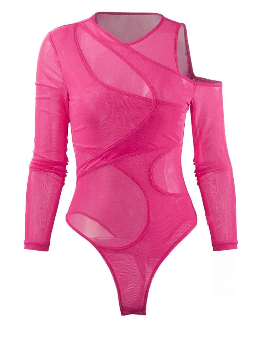 Bộ đồ bó tay dài hở lưng phối lưới tương phản táo bạo dành cho nữ - Màu Hồng Tươi - Xem 1