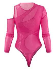 Bộ đồ bó tay dài hở lưng phối lưới tương phản táo bạo dành cho nữ - Màu Hồng Tươi - Xem 2