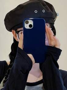 Navy Blue Minimalist Solid Color Soft Phone Case, Compatible With IPhone 17 Pro Max, 13, 15, 16 Pro Max, 14, 16 Plus - Blue - View 3