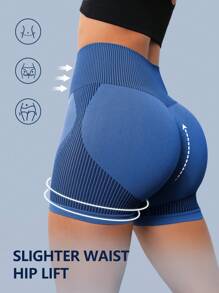 Yoga Futuristic Quần Shorts Thể thao Nữ Sọc - Màu xanh lam - Xem 1