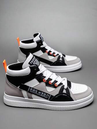 Men's Black And White Water Shoes, Hiking Shoes With Rubber Side Tape, Color Block Running Shoes, Skateboard Shoes Men Streetwear