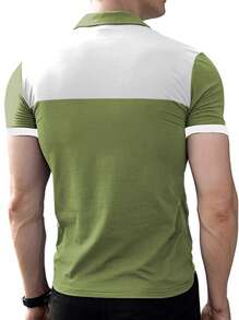 Áo thun có cổ Nam Túi Nút phía trước Khối Màu Giải trí - Màu xanh Ô liu - Xem 2