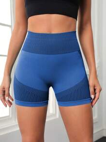 Yoga Futuristic Quần Shorts Thể thao Nữ Sọc - Màu xanh lam - Xem 4