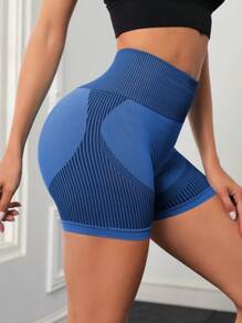 Yoga Futuristic Quần Shorts Thể thao Nữ Sọc - Màu xanh lam - Xem 5