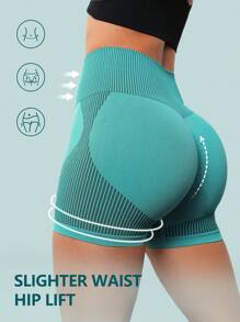 Easithlete Seamless Wideband Waist Sports ShortsWomen Sweat Short, Gym Short, Biker Short - Cadet Blue - View 1