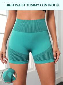 Easithlete Seamless Wideband Waist Sports ShortsWomen Sweat Short, Gym Short, Biker Short - Cadet Blue - View 2