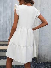 SHEIN VCAY Đầm Thêu Xù Viên lá sen Hoa Dễ thương - Màu be - Xem 2