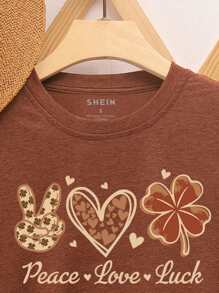 SHEIN LUNE Áo thun nữ Tim Lá thư Giải trí - Rỉ Nâu - Xem 5