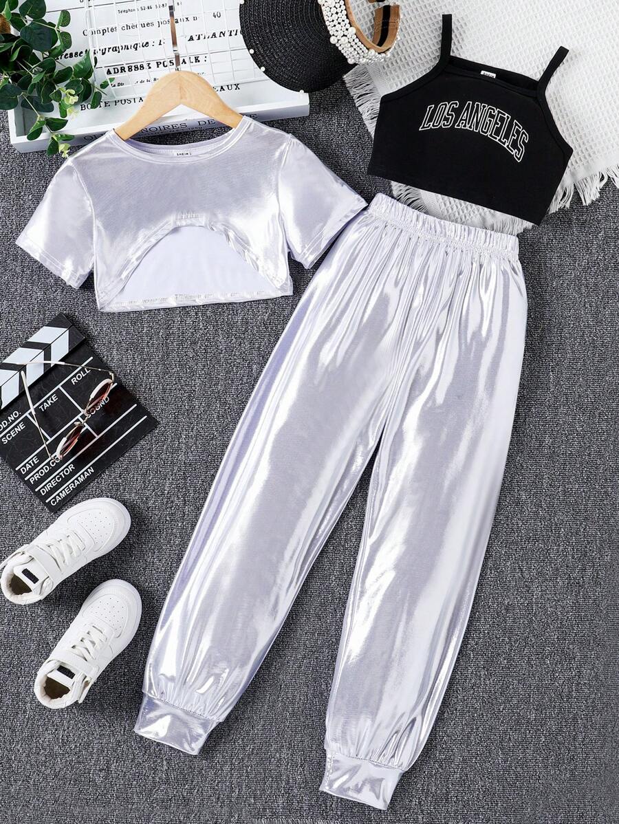 Cô gái Tween Hem cao thấp Áo thun & Cami ngọn & Quần nỉ - Nhiều màu - Xem 1