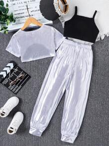 Cô gái Tween Hem cao thấp Áo thun & Cami ngọn & Quần nỉ - Nhiều màu - Xem 2