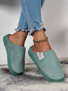 Dép đi trong nhà/ngoài trời dày dặn chống trượt màu trơn dày dặn dành cho nữ mùa thu/đông - màu xanh lá - Xem 6