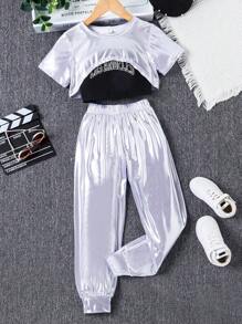 Cô gái Tween Hem cao thấp Áo thun & Cami ngọn & Quần nỉ - Nhiều màu - Xem 7